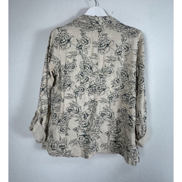 J. Jill Womens Floral Print Single Button Blazer Jacket Small Linen Blend Beige - Picture 2 of 9
